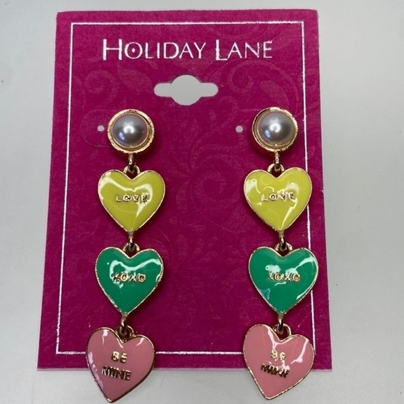 Holiday Lane Women’s Gold-Tone Imitation Pearl & Valentine Heart Drop Earrings - Picture 5 of 5